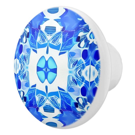 Kobalt Blue en White Batik Tegel Pattern Keramische Knop (Rechts)