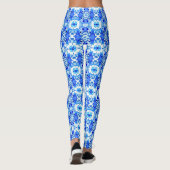 Kobalt Blue en White Batik Tegel Pattern Leggings (Achterkant)