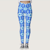 Kobalt Blue en White Batik Tegel Pattern Leggings (Voorkant)