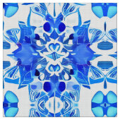 Kobalt Blue en White Batik Tegel Pattern Stof (Close Up)