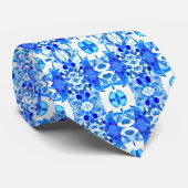 Kobalt Blue en White Batik Tegel Pattern Stropdas (Opgerold)