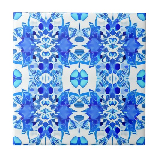 Kobalt Blue en White Batik Tegel Pattern Tegeltje (Voorkant)