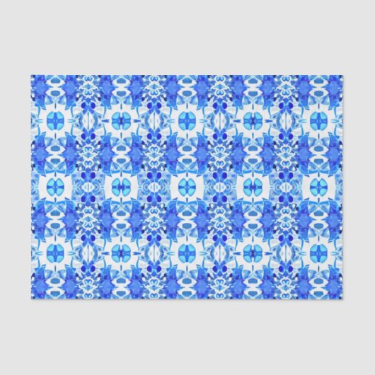 Kobalt Blue en White Batik Tegel Pattern Tissuepapier (Voorkant)