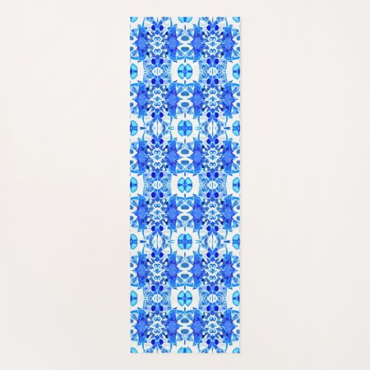 Kobalt Blue en White Batik Tegel Pattern Yogamat (Voorkant)