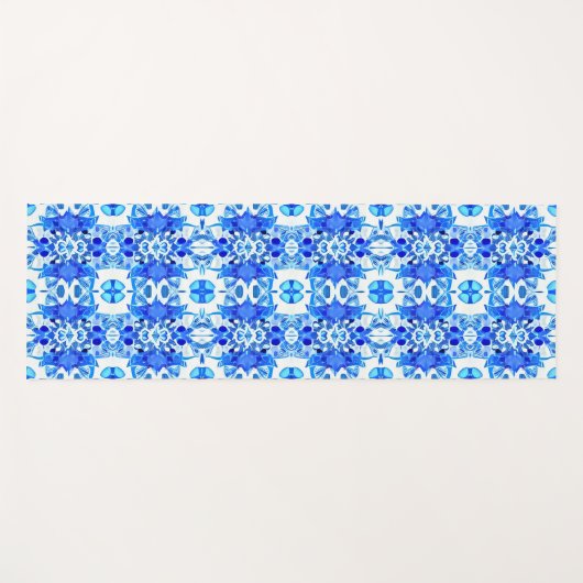 Kobalt Blue en White Batik Tegel Pattern Yogamat (Voorkant (horizontaal))