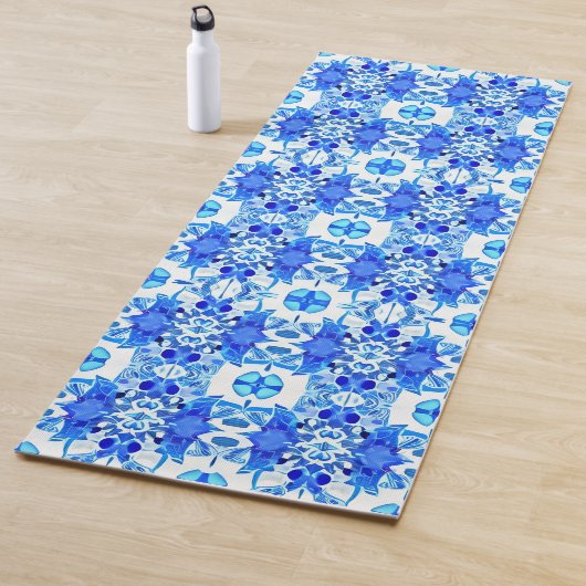 Kobalt Blue en White Batik Tegel Pattern Yogamat (In situ)
