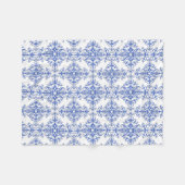 Kobalt Blue en White Floral Damask Style Pattern Fleece Deken (Voorkant (Horizontaal))