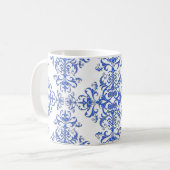 Kobalt Blue en White Floral Damask Style Pattern Koffiemok (Voorkant links)