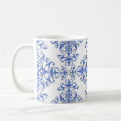 Kobalt Blue en White Floral Damask Style Pattern Koffiemok (Links)
