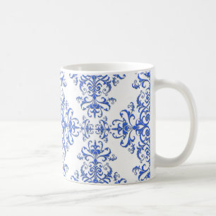 Kobalt Blue en White Floral Damask Style Pattern Koffiemok
