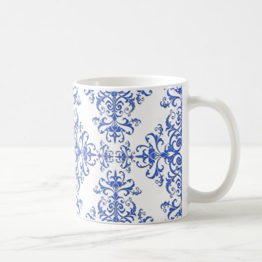 Kobalt Blue en White Floral Damask Style Pattern Koffiemok (Rechts)