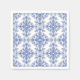 Kobalt Blue en White Floral Damask Style Pattern Servet