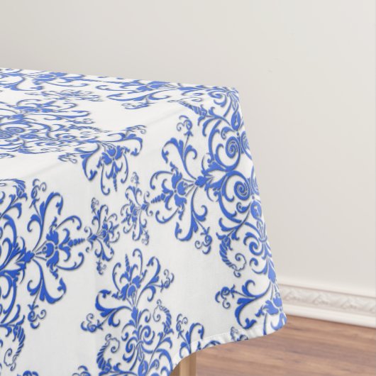 Kobalt Blue en White Floral Damask Style Pattern Tafelkleed (Voorbeeld)
