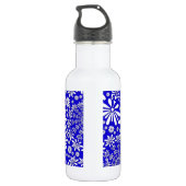 Kobalt Blue en White Floral Pattern Waterfles (Achterkant)