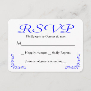 Kobalt Blue en White Floral Wedding RSVP Reactie