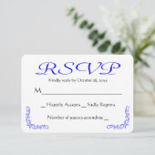 Kobalt Blue en White Floral Wedding RSVP Reactie (Staand voorkant)