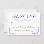 Kobalt Blue en White Floral Wedding RSVP Reactie (Voorkant)