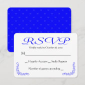 Kobalt Blue en White Floral Wedding RSVP Reactie Kaartje (Voorkant / Achterkant)