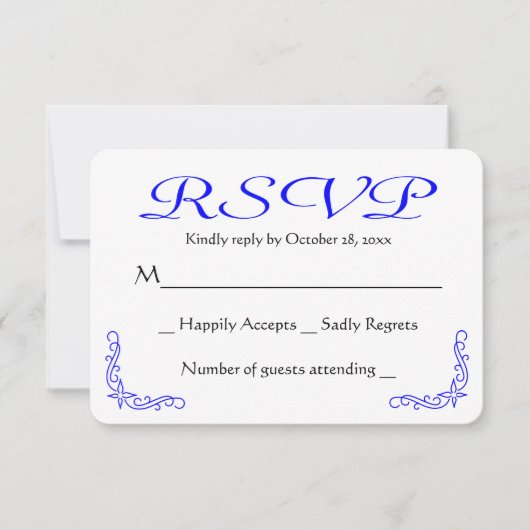 Kobalt Blue en White Floral Wedding RSVP Reactie Kaartje (Voorkant)