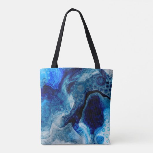 Kobalt Blue en White Marble Fluid Art Monogramed Tote Bag (Achterkant)