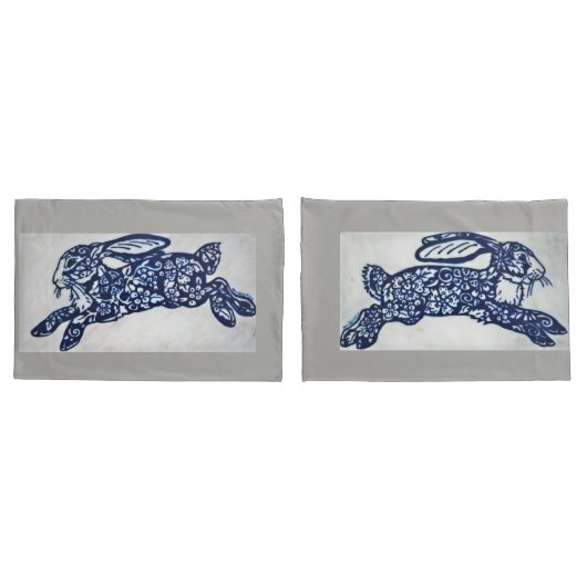 Kobalt Blue en White Rabbit Pillowcases Grey Marbl Kussensloop (Achterkant-Set)