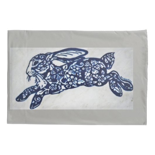 Kobalt Blue en White Rabbit Pillowcases Grey Marbl Kussensloop (Achterkant-Links)
