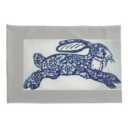 Kobalt Blue en White Rabbit Pillowcases Grey Marbl Kussensloop (Achterkant-Rechts)