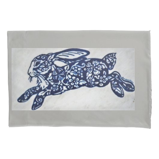 Kobalt Blue en White Rabbit Pillowcases Grey Marbl Kussensloop (Voorkant-Links)