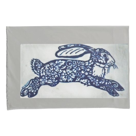 Kobalt Blue en White Rabbit Pillowcases Grey Marbl Kussensloop (Voorkant-Rechts)