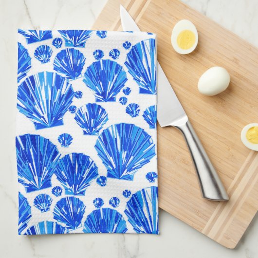 Kobalt Blue en White Sea Shells Theedoek (Quarter Fold)