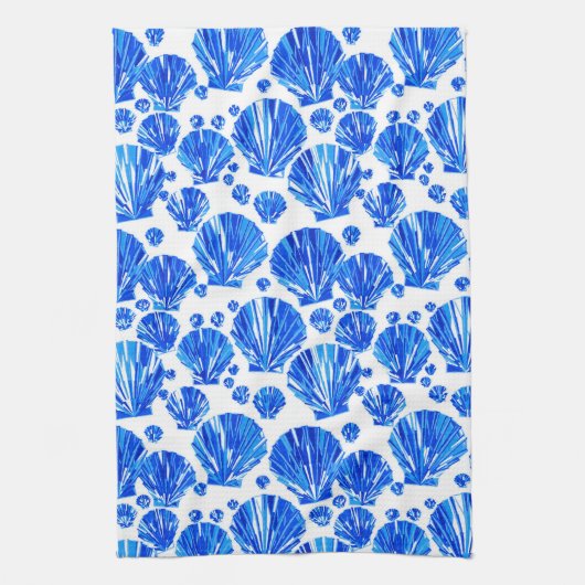 Kobalt Blue en White Sea Shells Theedoek (Verticaal)