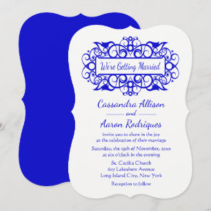  kobalt Blue en White Wedding Floral Swirls Kaart