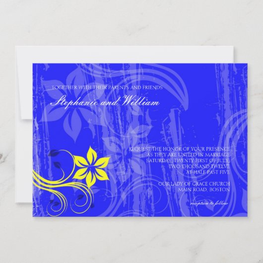 Kobalt Blue en Yellow Swirl Wedding Invitation Kaart (Voorkant)