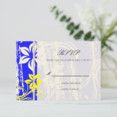 Kobalt Blue en Yellow Swirl Wedding RSVP (Staand voorkant)