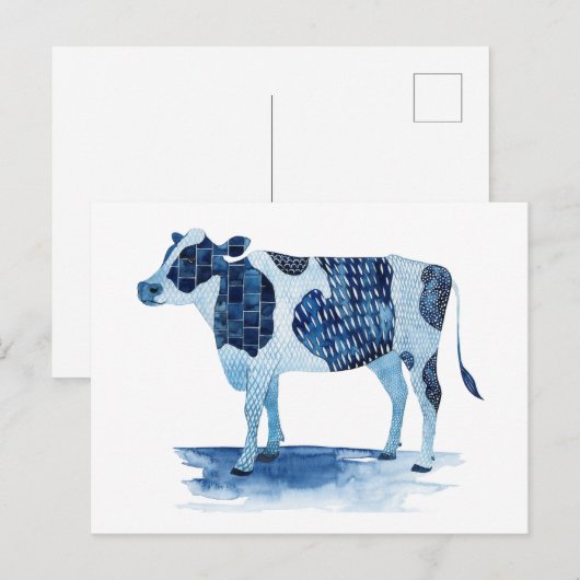 Kobalt Blue Farm Animals - Koe Briefkaart (Voorkant / Achterkant)