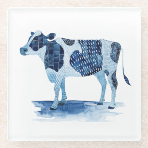 Kobalt Blue Farm Animals - Koe Glazen Onderzetter
