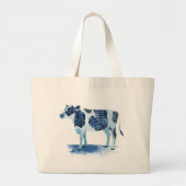 Kobalt Blue Farm Animals - Koe Grote Tote Bag (Voorkant)