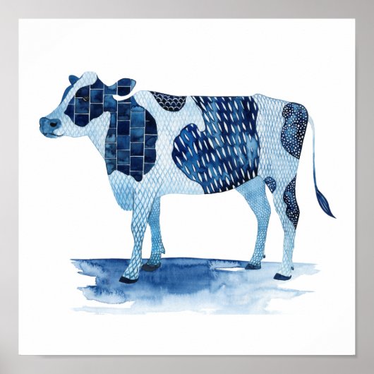 Kobalt Blue Farm Animals - Koe Poster (Voorkant)