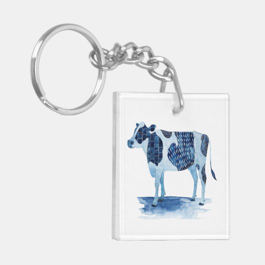 Kobalt Blue Farm Animals - Koe Sleutelhanger (Voorkant Links)