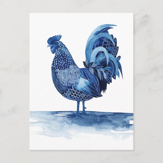 Kobalt Blue Farm Animals - Rooster Briefkaart (Voorkant)