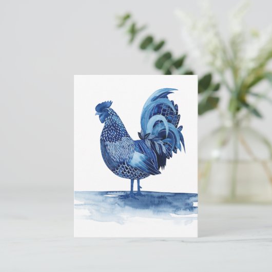 Kobalt Blue Farm Animals - Rooster Briefkaart (Staand voorkant)
