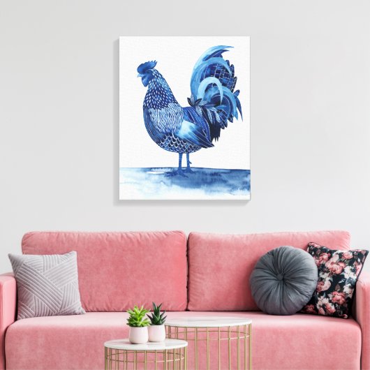 Kobalt Blue Farm Animals - Rooster Canvas Afdruk (Insitu (Woonkamer))