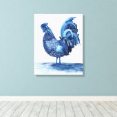 Kobalt Blue Farm Animals - Rooster Canvas Afdruk (Insitu (Houten vloer))