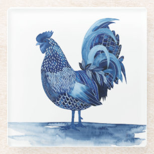 Kobalt Blue Farm Animals - Rooster Glazen Onderzetter