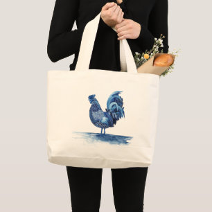 Kobalt Blue Farm Animals - Rooster Grote Tote Bag