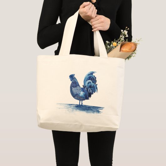Kobalt Blue Farm Animals - Rooster Grote Tote Bag (Voorkant (product))