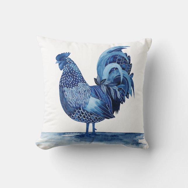 Kobalt Blue Farm Animals - Rooster Kussen (Voorkant)
