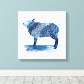 Kobalt Blue Farm Animals - Schapen Canvas Afdruk (Insitu (Houten vloer))
