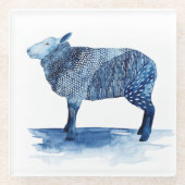 Kobalt Blue Farm Animals - Schapen Glazen Onderzetter (Voorkant)