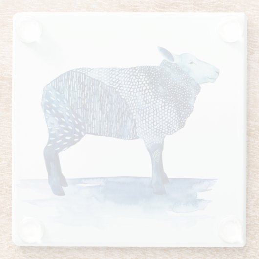 Kobalt Blue Farm Animals - Schapen Glazen Onderzetter (Achterkant)